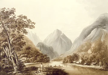 Een Uitzicht in Oheitepeha Baai op het Eiland Otaheite, uit 